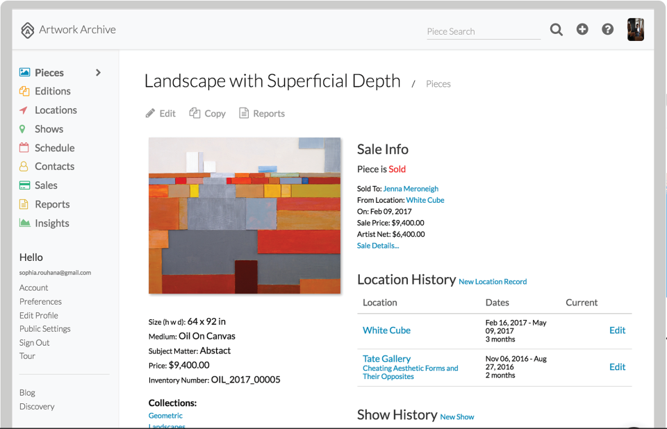 screenshot of Artwork Archive